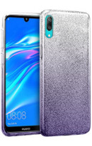 Луксозен силиконов гръб ТПУ с брокат за Huawei Y7 2019 DUB-LX1 преливащ сребристо към лилаво 